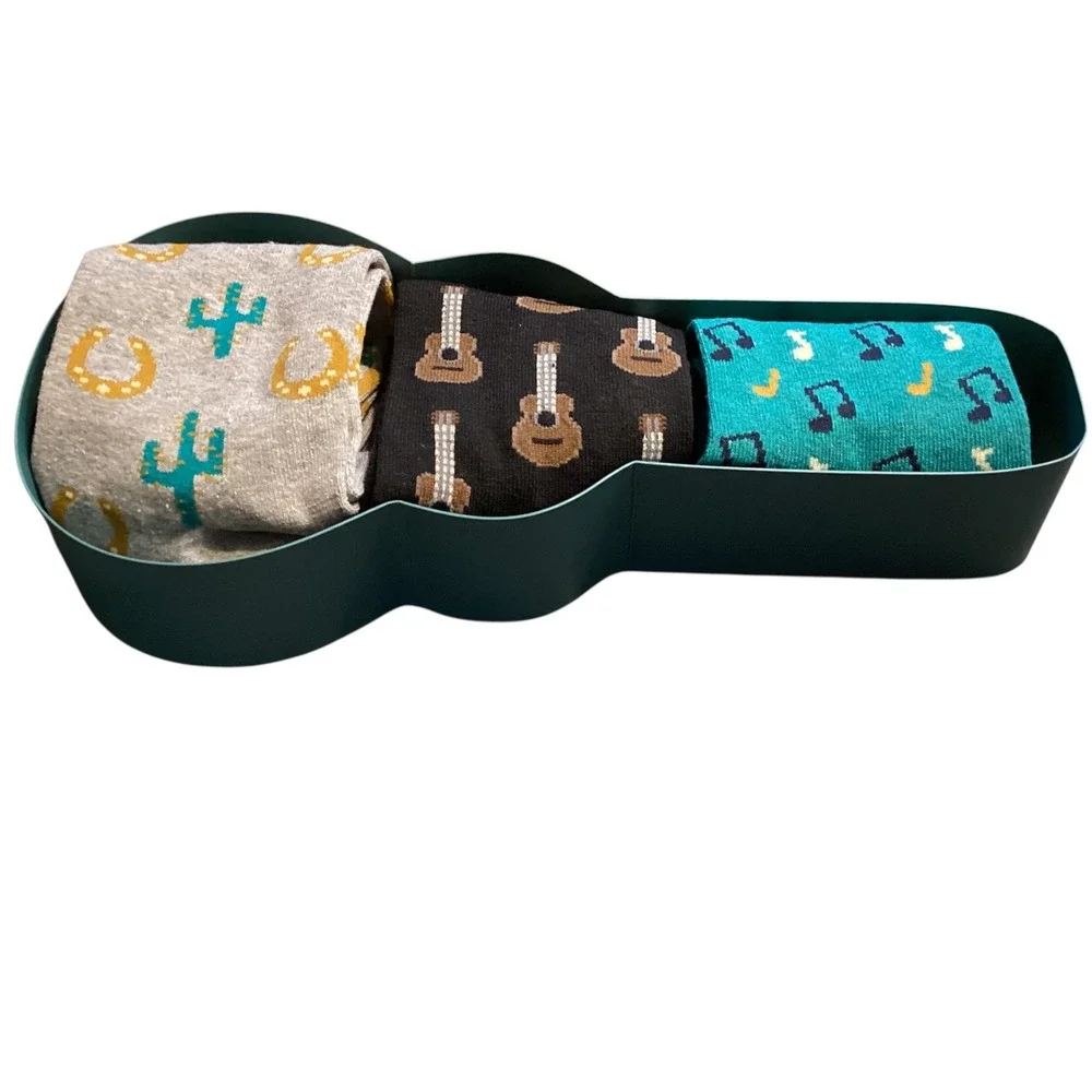 Orrsum Men's 3 Pack Country Western Music Socks Gift Set Guitar Box US 8-12 NWT